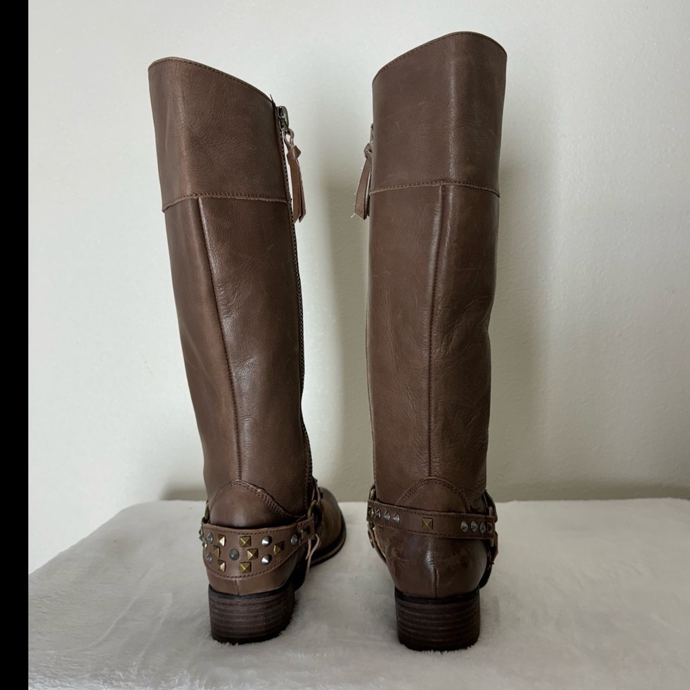 BP Knee High Brown Leather Studded Boots Size 6.5 M - Picture 3 of 10